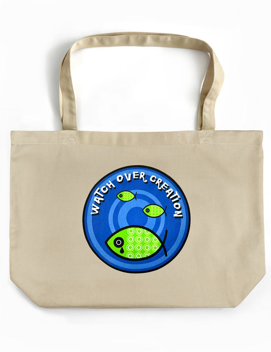 Watch Over Creation Tote, Beige, Large