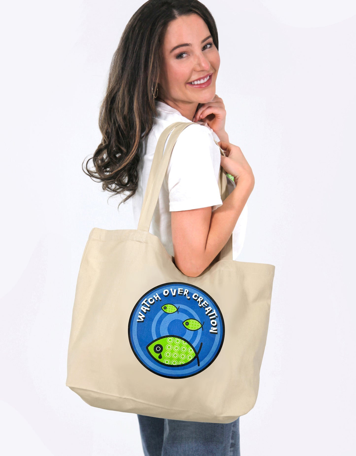 Watch Over Creation Tote, Beige, Large
